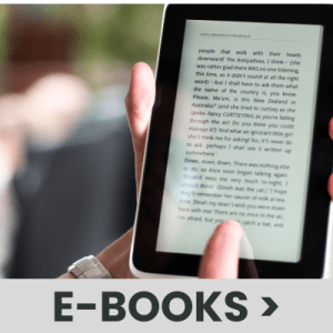 small tablet showing e-book with text "e-books"