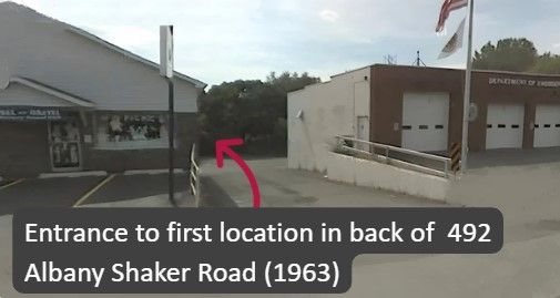 entrance to the library's first location at the back of 492 Albany Shaker Road (1963)