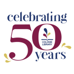 Colonie Library logo with additional text "celebrating 50 years"