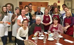 Volunteers gathered around a table